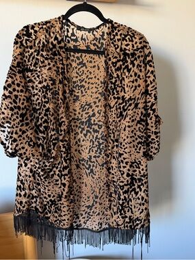 ark & co. Tan and Black Animal Print Kimono